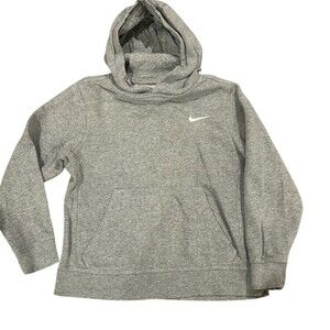 Nike Hoodie boys Size M Heather Gray Pullover White Swoosh Kangaroo